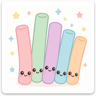 veggie straws, kawaii style, cute faces, pastel colors, no text sticker