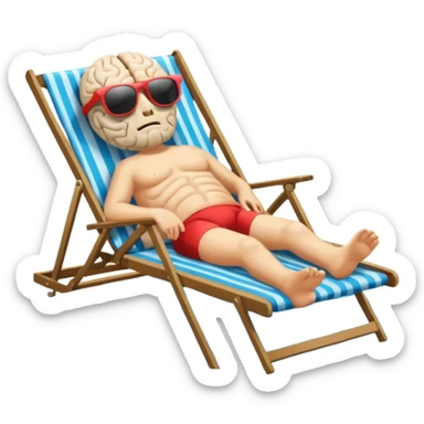 A brain lies in a deck chair wearing sunglasses at the edge of the pool. sticker