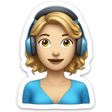 mulher, atendente de telemarketing, com cabelo azul, usando headset sticker