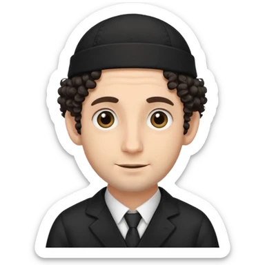jewish man's face, wearing a tiny black kippah and 2 curly hair strands near the ears sticker