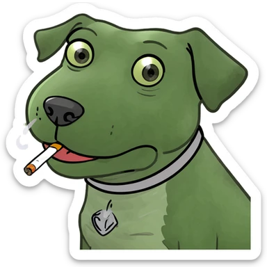 Dog smoking and squinting eyes tiredly  sticker