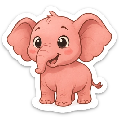a cute pink elephant, original design, big eyes, blushing cheeks, joyful sticker