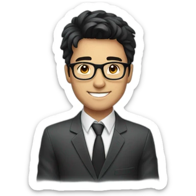 Young Business man with Black hair and round Glases, smiling sticker