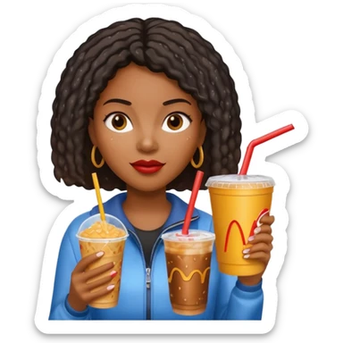 black woman holding fastfood drink sticker