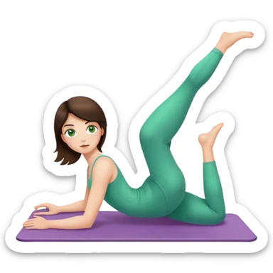 Brunette girl with green eyes doing pilate sticker