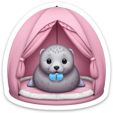 Gray Seal in a light pink tent  sticker