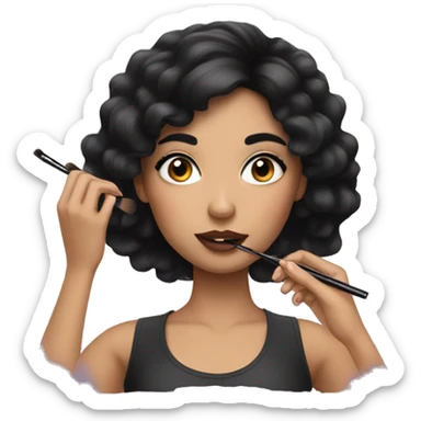 A girl w black hair doing her makeup  sticker