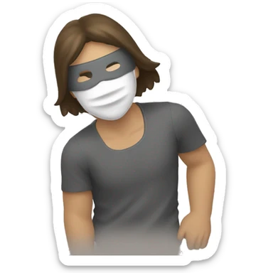 Homme avec un masque qui lève la main et baisse la tête  sticker