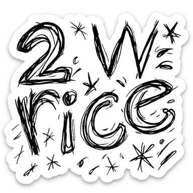 '2 w rice' text in chaotic outlined icon style sticker