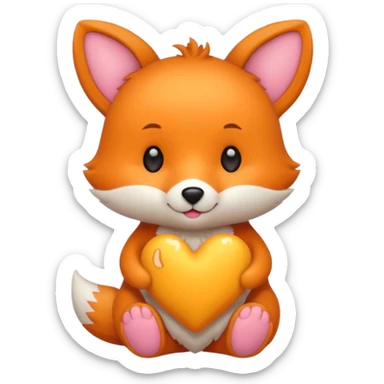 renard kawai avec un coeur jaune sticker