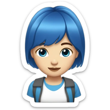 girl blue short hair mullet face blue eyes sticker