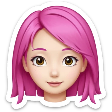 An Asian girl with pink hair, big eyes, thick eyebrows, and long eyelashes; only her head... sticker