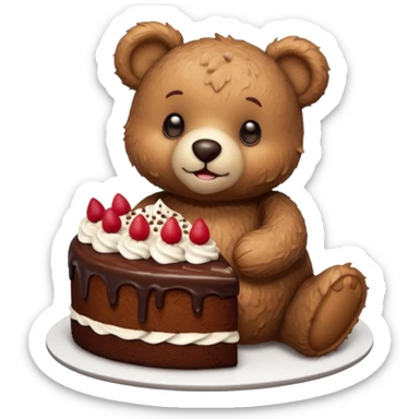 Morning teddy with chocolate cake sticker