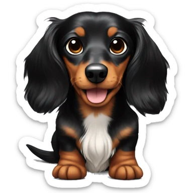 mini long haired dachshund with black fur and light brown ears sticker