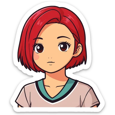 Morena girl with red dyed hair and black eyes sticker