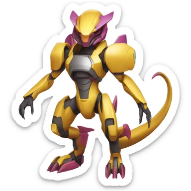 a Genesect-Raptor-Fakémon—hybrid with a futuristic visor-helmet full body sticker
