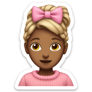 a girl with pink sweater  and pink bow sticker