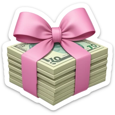 Australian $100 notes stacked together and wrapped in a girly pink bow sticker