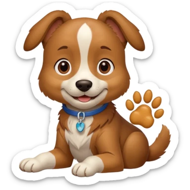 A dog patient with one paw in a cast, smiling bravely despite discomfort.
 sticker