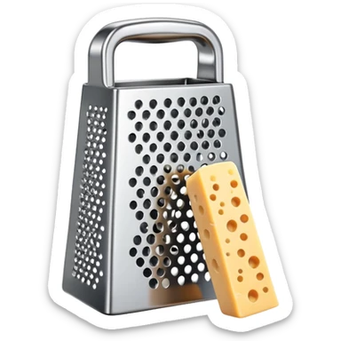 Cheese grater with grated cheese sticker