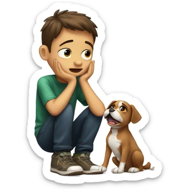 boy cry and talk with dog pepe sticker