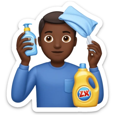 dark skin man holding laundry detergent sticker