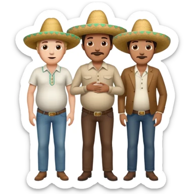 two men standing besides each other. 1 man is white and not pregnant, and the other man is mexican wearing a sombrero and pregnant, holding his belly.  sticker