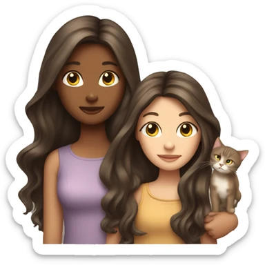 Two long hair brunette girls with three cats sticker
