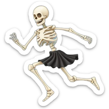 running skeleton with a skirt on sticker