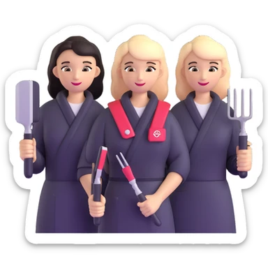 beauty salon team members with styling tools sticker