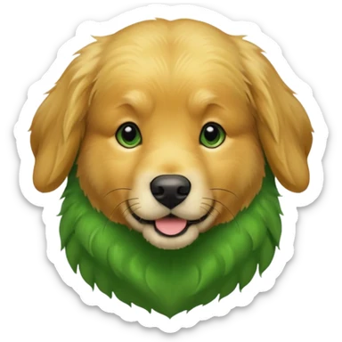 green dog extra furry golden retriever. The dog fur is green. Green is hex code #10462E sticker
