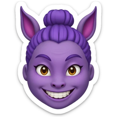 Purple demon emoji with bun in hair sticker