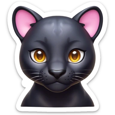 Cinematic Cute Panther Portrait Emoji, Head tilted playfully and inquisitively, with a smooth, streamlined form accentuated by a subtle sheen and round, sparkling eyes filled with charm, Simplified yet irresistibly adorable features, highly detailed, glowing with a warm, inviting glow, high shine, affectionate and lively, stylized with a touch of whimsical mystery, bright and endearing, soft glowing outline, capturing the essence of a mischievous yet loving panther that seems as if it could pounce out of the screen into your arms! sticker