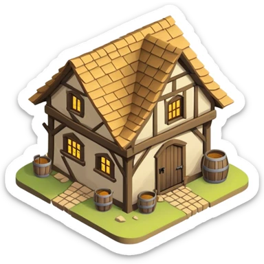 A isometric, old medieval shack. sticker