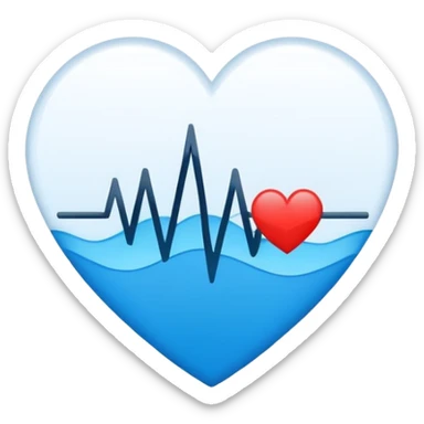Minimal medical AI logo, heart + signal wave with AI words stilized, flat emoji style, clean, modern, blue and white sticker