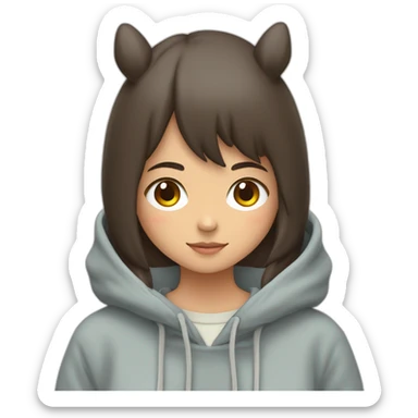 Fille Brune avec un sweat-capuche Totoro avec les couleurs de Totoro sur ventre  sticker