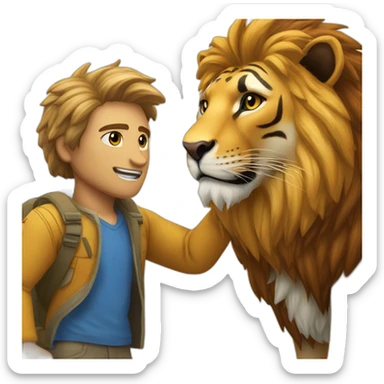 Un lion et un tigre entrain de s'an brasser sticker
