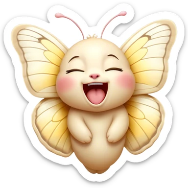 Cinematic Adorable Yawning Butterfly Portrait Emoji, Head tilted slightly with a dramatic, wide-open yawn, showcasing a delicate, softly fluttering body with gently drooping wings and sleepy, half-closed eyes, Simplified yet irresistibly cute features, highly detailed, glowing with a soft, cozy luminescence, high shine, relaxed yet expressive, stylized with a dash of whimsical floral charm, soft glowing outline, capturing the essence of a drowsy butterfly that appears ready to rest its wings for a nap! sticker