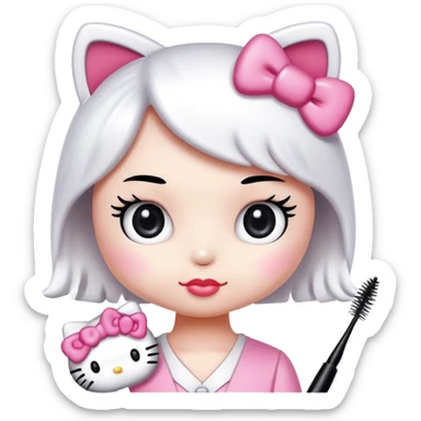  hello Kitty SANRIO holding an eyelash mascara spoolie sticker