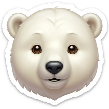 Cinematic Cute Polar Bear Portrait Emoji, Head tilted playfully and inquisitively, with a glossy, plush coat accented by a gentle, blushing muzzle and round, sparkling eyes, Simplified yet irresistibly adorable features, highly detailed, glowing with a warm, friendly polar glow, high shine, affectionate and lively, stylized with a touch of endearing charm, soft glowing outline, capturing the essence of a mischievous yet loving polar cub that feels like it could tumble out of the screen into your arms! sticker
