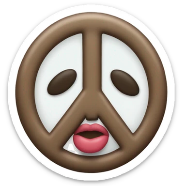 closed eye lip bite holding up two backwards peace sign sticker