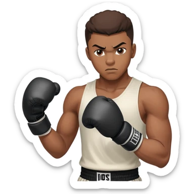 A young 19-year-old Black male boxer in boxing stance with gloves and determined expression sticker