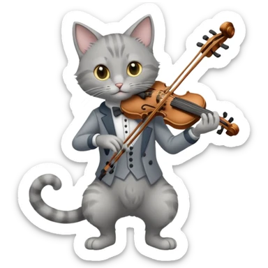 thin grey cat play violin, long full body, no tail sticker