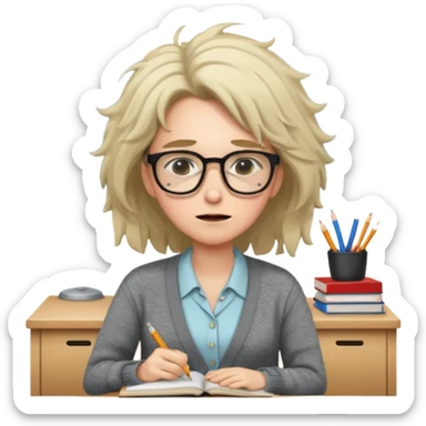 exhausted teacher in a bustling classroom sticker