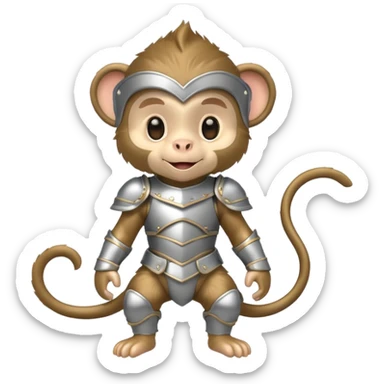 baby monkey in silver armor, full body, smile sticker