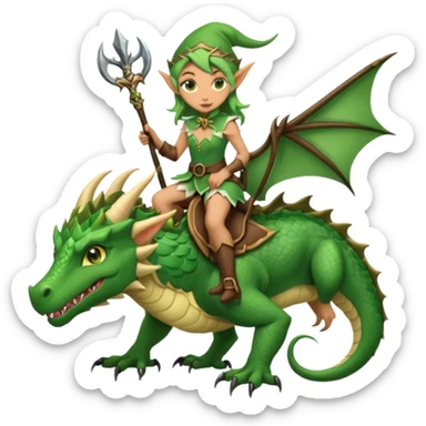 Elf dragon-tamer with bow riding a scaled beast sticker
