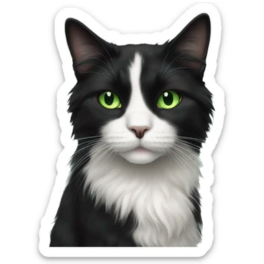 Long haired tuxedo cat with green eyes sticker