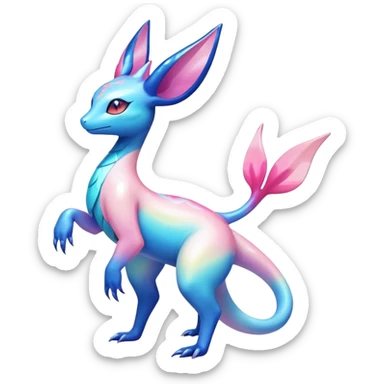 Colorful Shiny Exotic Amaura-Salandit-Aurorus-Sylveon-Fakémon-hybrid-creature (full body)  sticker