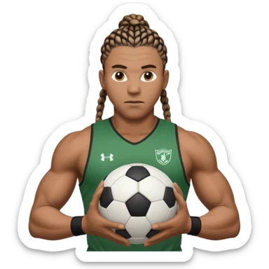 Make a black strong person with cornrows with huge biceps holding a the soccer ball in between his hand almost like hes trying to break it sticker