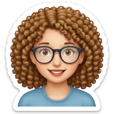 A cheerful curly-haired girl with glasses sticker